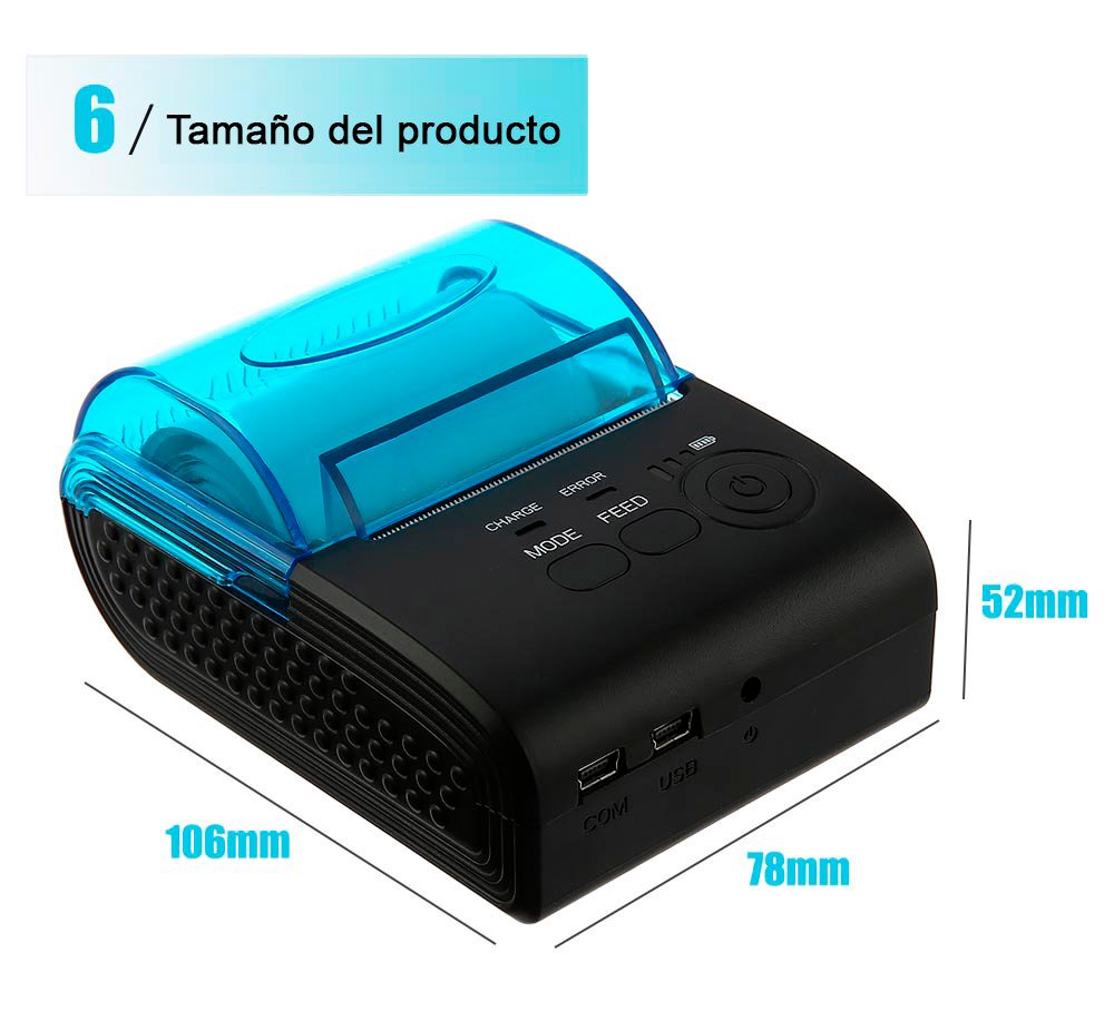 Mini Impresora Térmica Portátil USB Bluetooth Recargable